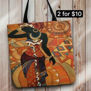 Ethnic African Tribal Hand Painted Large Everyday Fabric Tote Bag